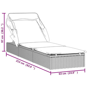 Sonnenliege mit Faltdach Braun 213x63x97 cm Poly Rattan