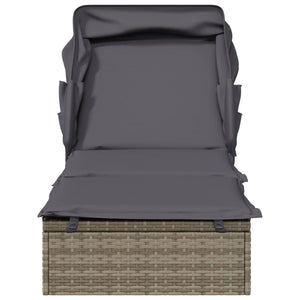 Sonnenliege mit Faltdach Grau 213x63x97 cm Poly Rattan