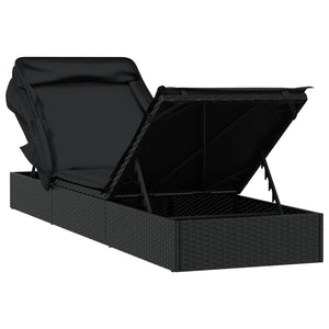 Sonnenliege mit Faltdach Schwarz 213x63x97 cm Poly Rattan