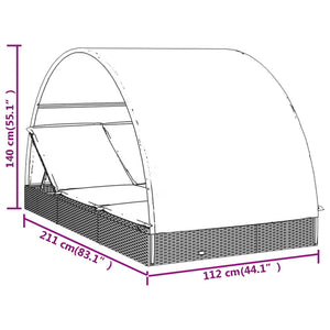 2-Personen-Sonnenliege mit Dach Braun 211x112x140 Poly Rattan Stilecasa