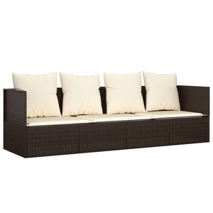 vidaXL Outdoor-Loungebett mit Kissen Braun Poly Rattan