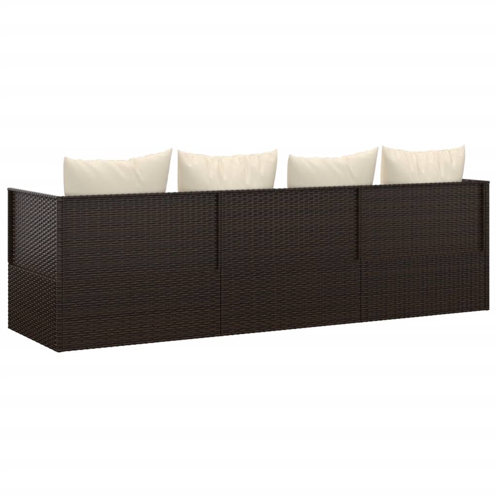 vidaXL Outdoor-Loungebett mit Kissen Braun Poly Rattan