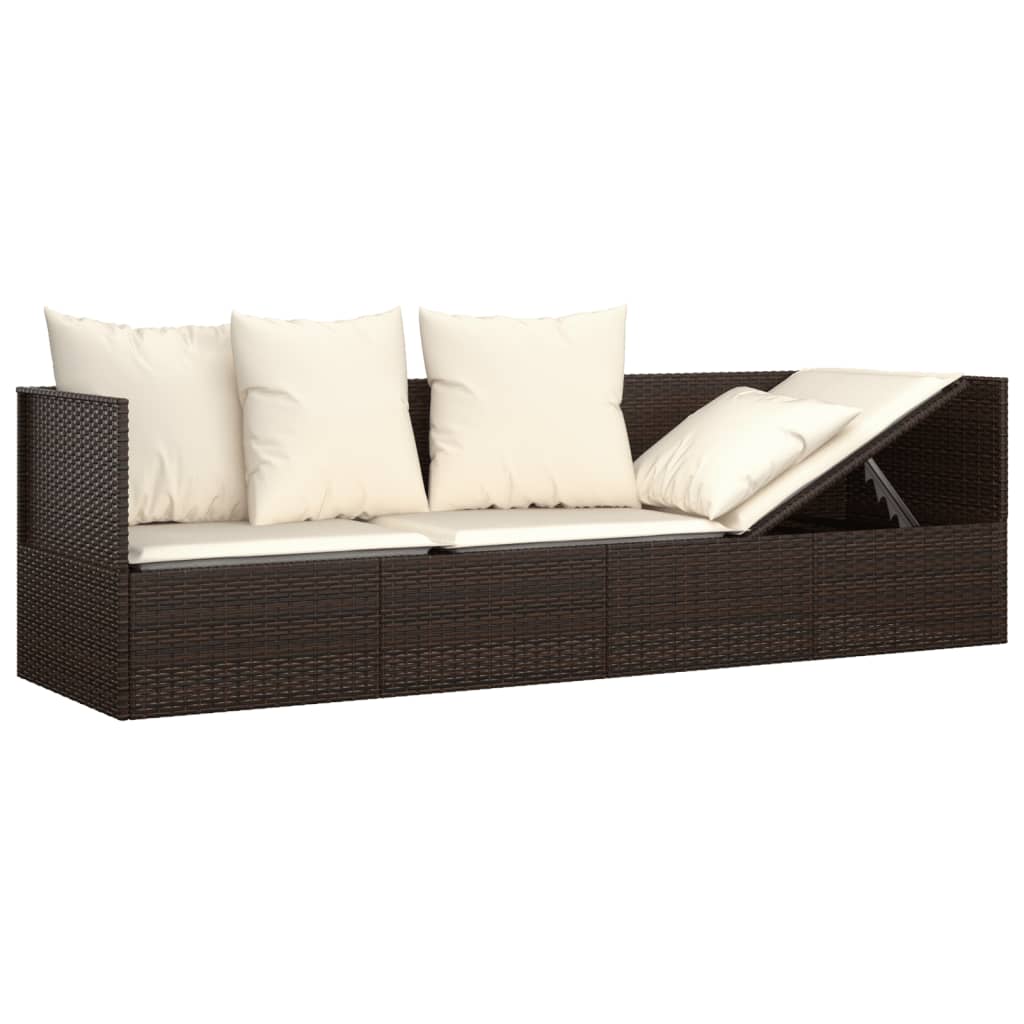 vidaXL Outdoor-Loungebett mit Kissen Braun Poly Rattan