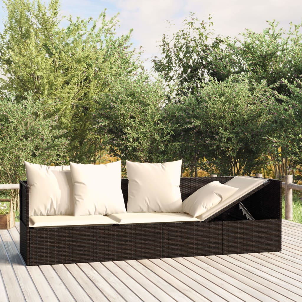 vidaXL Outdoor-Loungebett mit Kissen Braun Poly Rattan