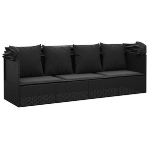 Outdoor-Loungebett mit Dach und Kissen Schwarz Poly Rattan Stilecasa