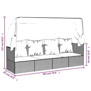 Outdoor-Loungebett mit Dach und Kissen Schwarz Poly Rattan Stilecasa