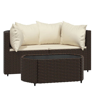 vidaXL 3-tlg. Garten-Lounge-Set mit Kissen Braun Poly Rattan