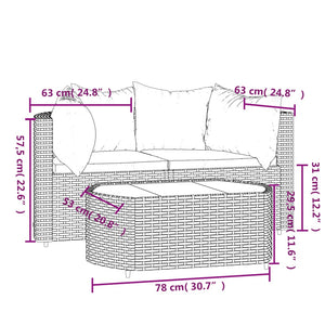 vidaXL 3-tlg. Garten-Lounge-Set mit Kissen Braun Poly Rattan