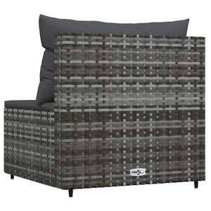 vidaXL Garten-Mittelsofa mit Kissen Grau Poly Rattan