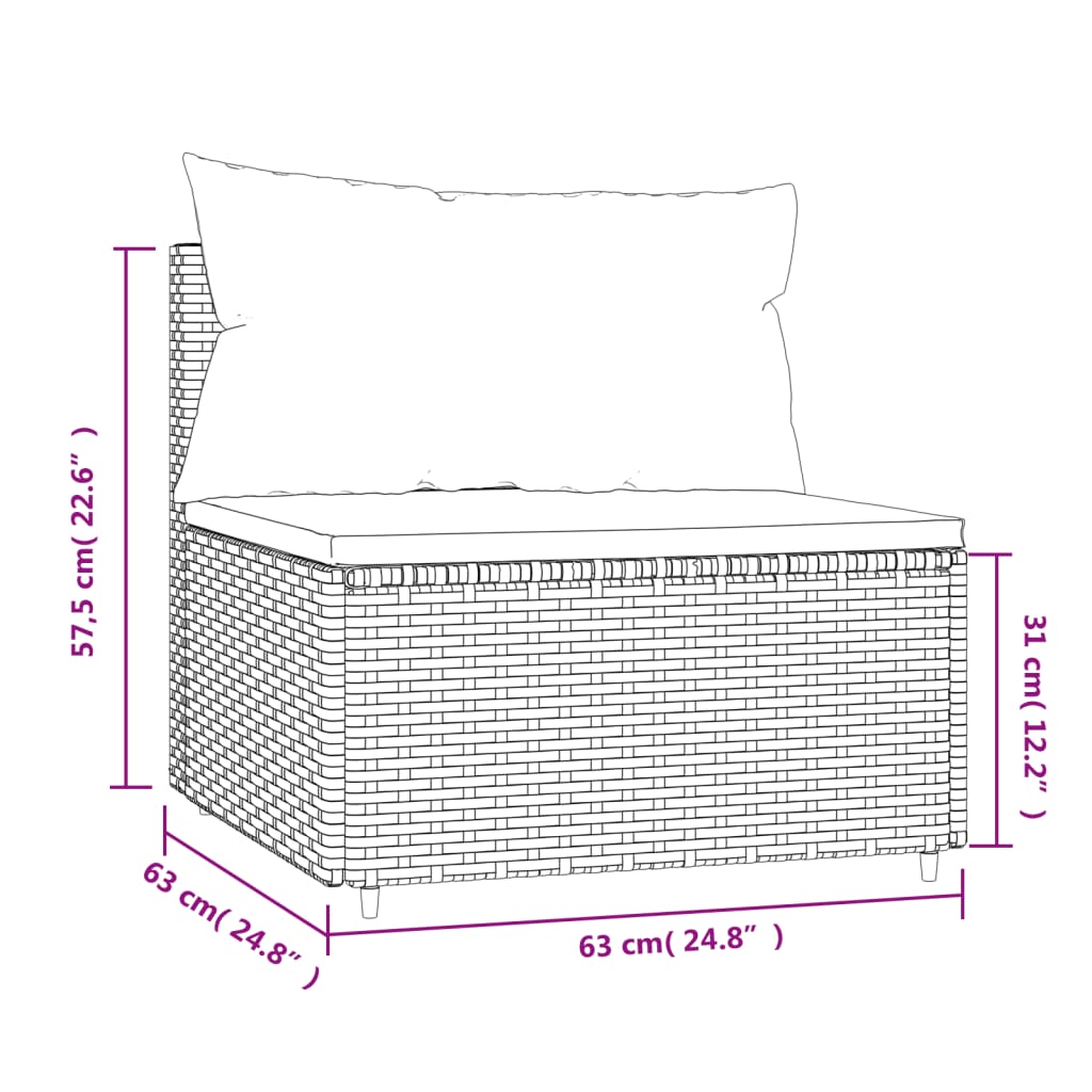 vidaXL Garten-Mittelsofa mit Kissen Grau Poly Rattan