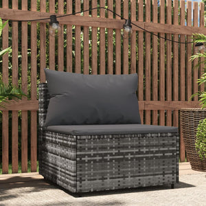 vidaXL Garten-Mittelsofa mit Kissen Grau Poly Rattan