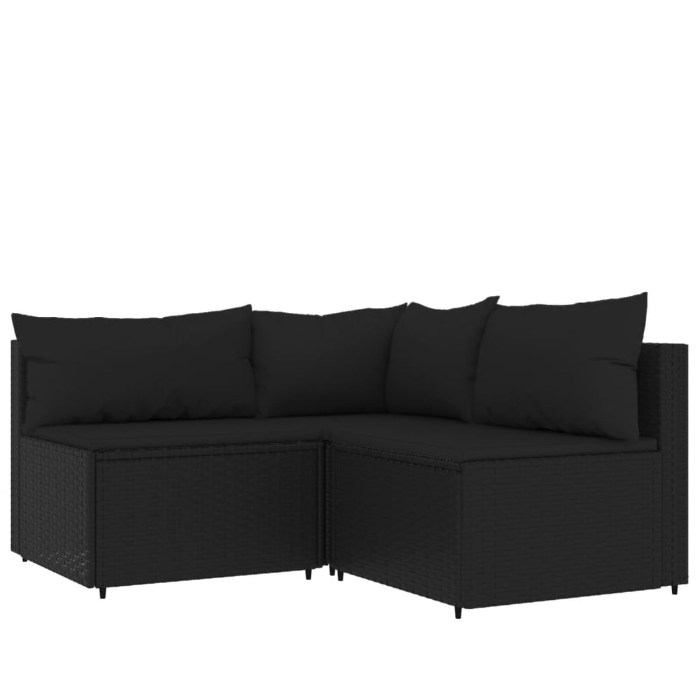 3-tlg. Garten-Lounge-Set mit Kissen Schwarz Poly Rattan Stilecasa