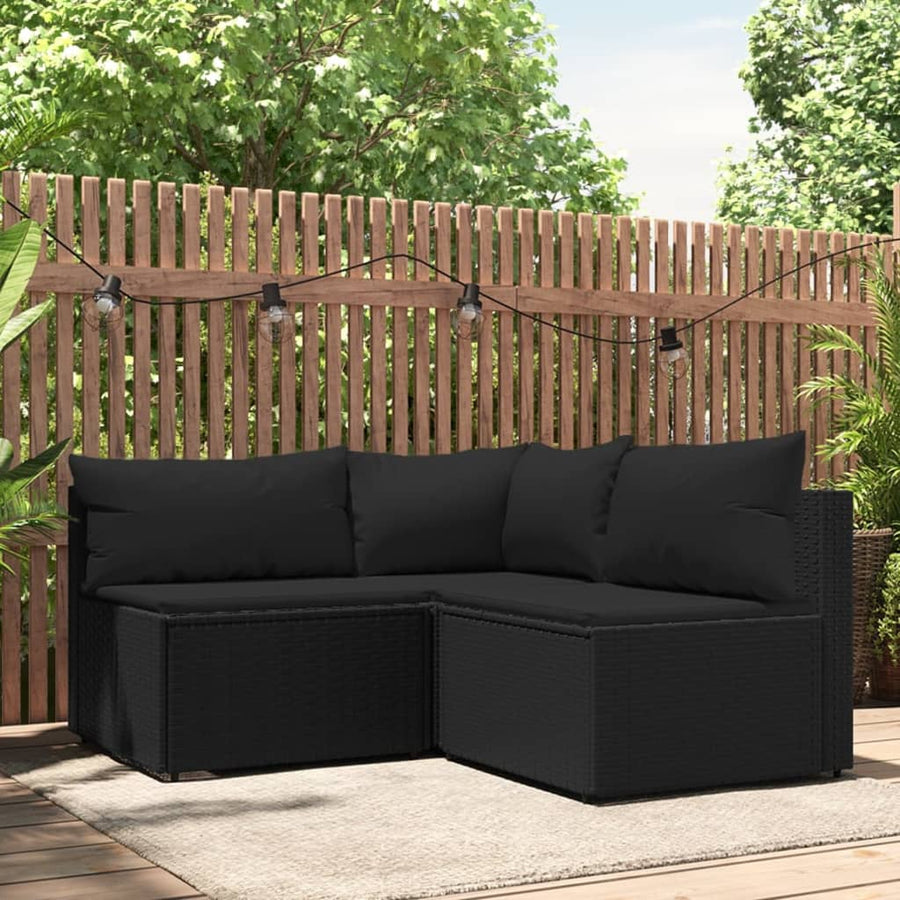 3-tlg. Garten-Lounge-Set mit Kissen Schwarz Poly Rattan Stilecasa