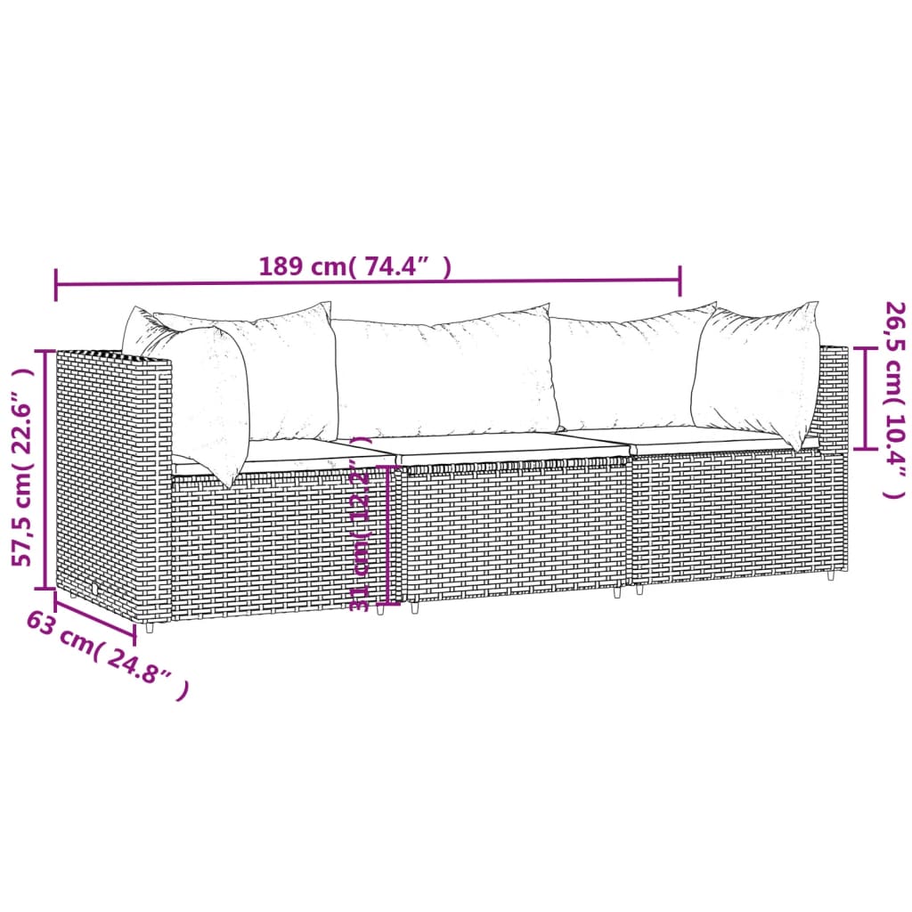 vidaXL 3-tlg. Garten-Lounge-Set mit Kissen Braun Poly Rattan