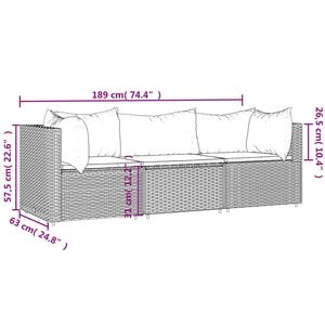 vidaXL 3-tlg. Garten-Lounge-Set mit Kissen Braun Poly Rattan