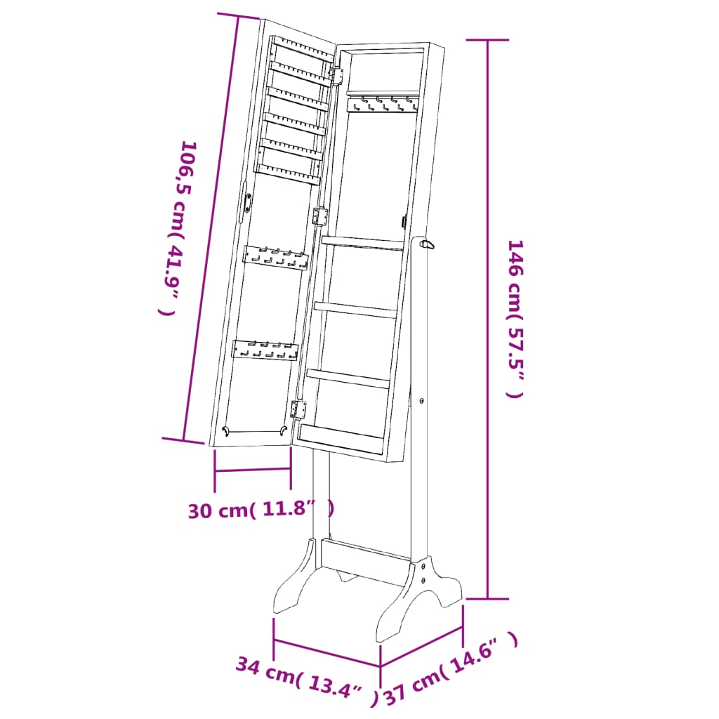 vidaXL Standspiegel Weiß 34x37x146 cm