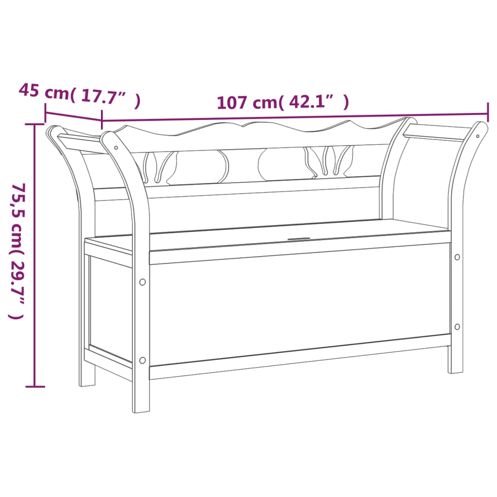 vidaXL Sitzbank Schwarz 107x45x75,5 cm Massivholz Tanne