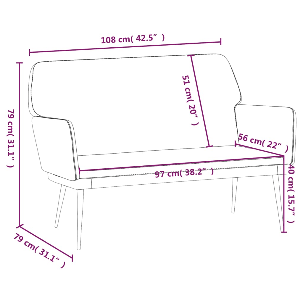 vidaXL Sitzbank Hellgrau 108x79x79 cm Samt