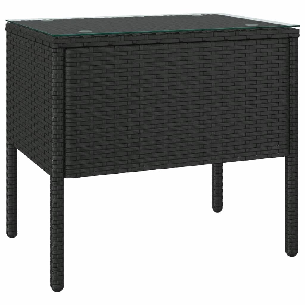 vidaXL Beistelltisch Schwarz 53x37x48 cm Poly Rattan und Hartglas