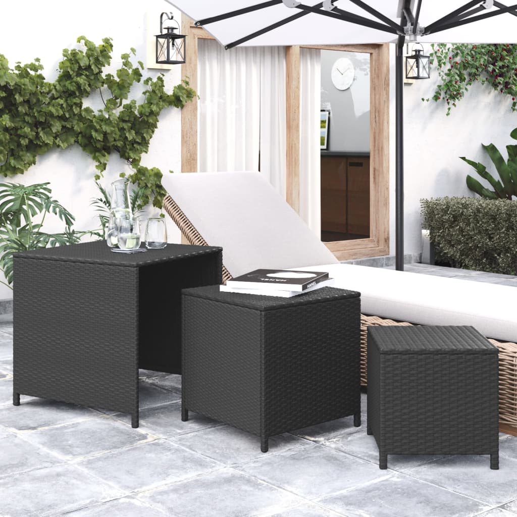 vidaXL Satztische 3 Stk. Schwarz Poly Rattan