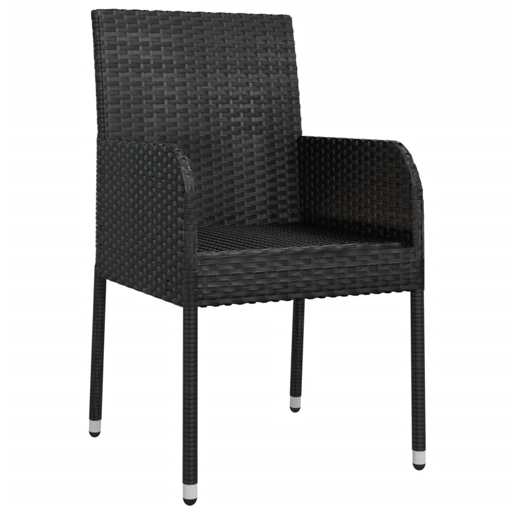 vidaXL Gartenstühle mit Kissen 2 Stk. Poly Rattan Schwarz