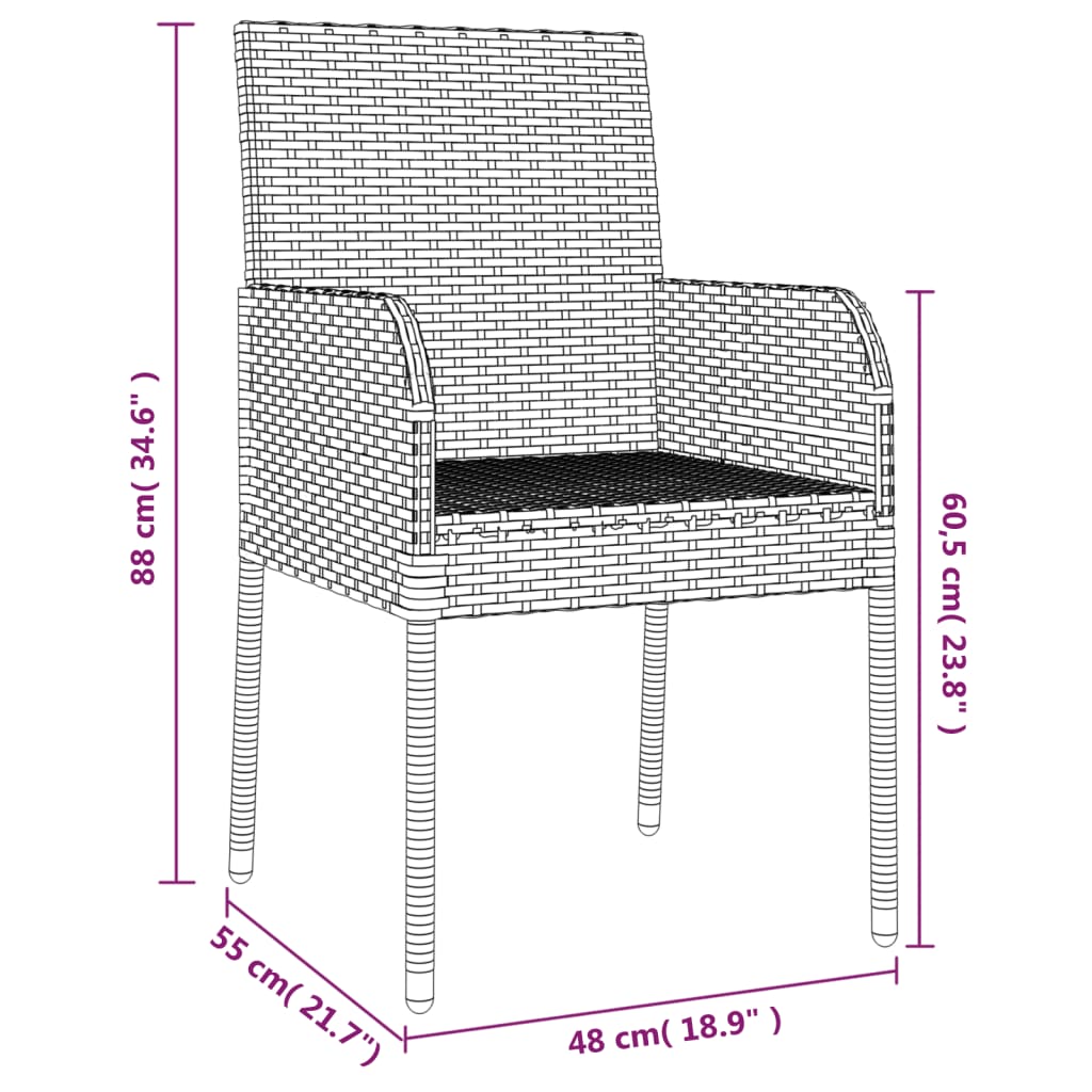 vidaXL Gartenstühle mit Kissen 2 Stk. Poly Rattan Schwarz