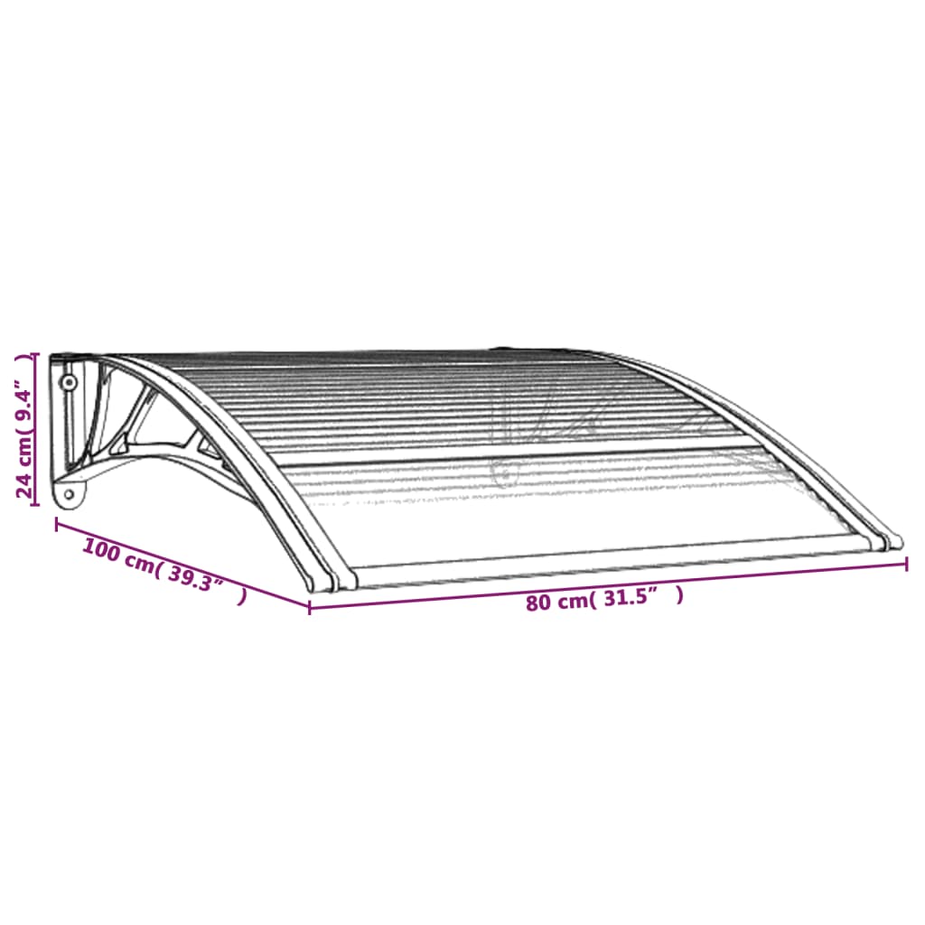 Türvordach Schwarz und Transparent 100x75 cm Polycarbonat Stilecasa