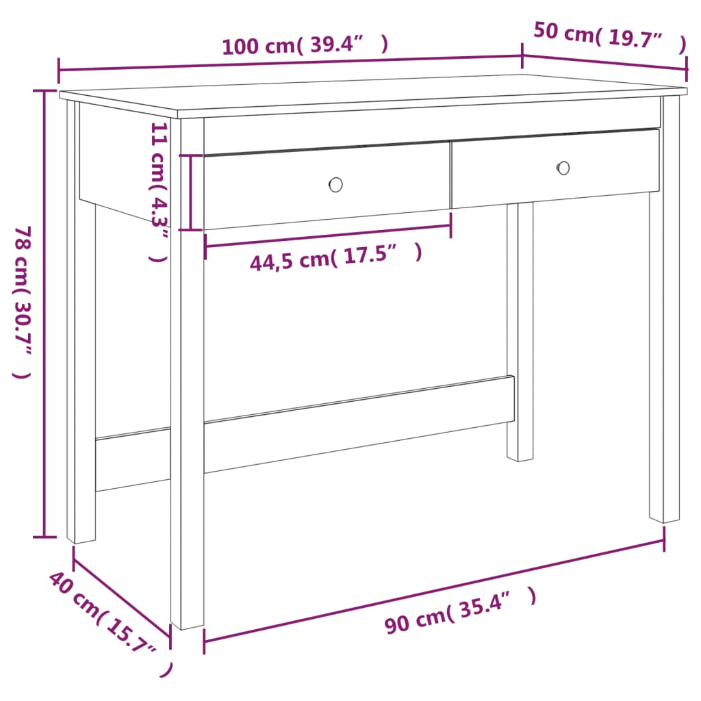 vidaXL Schreibtisch mit Schubladen Honigbraun 100x50x78 cm Massivholz