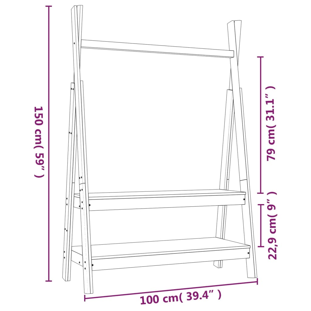 vidaXL Kleiderständer 100x45,5x150 cm Massivholz Kiefer