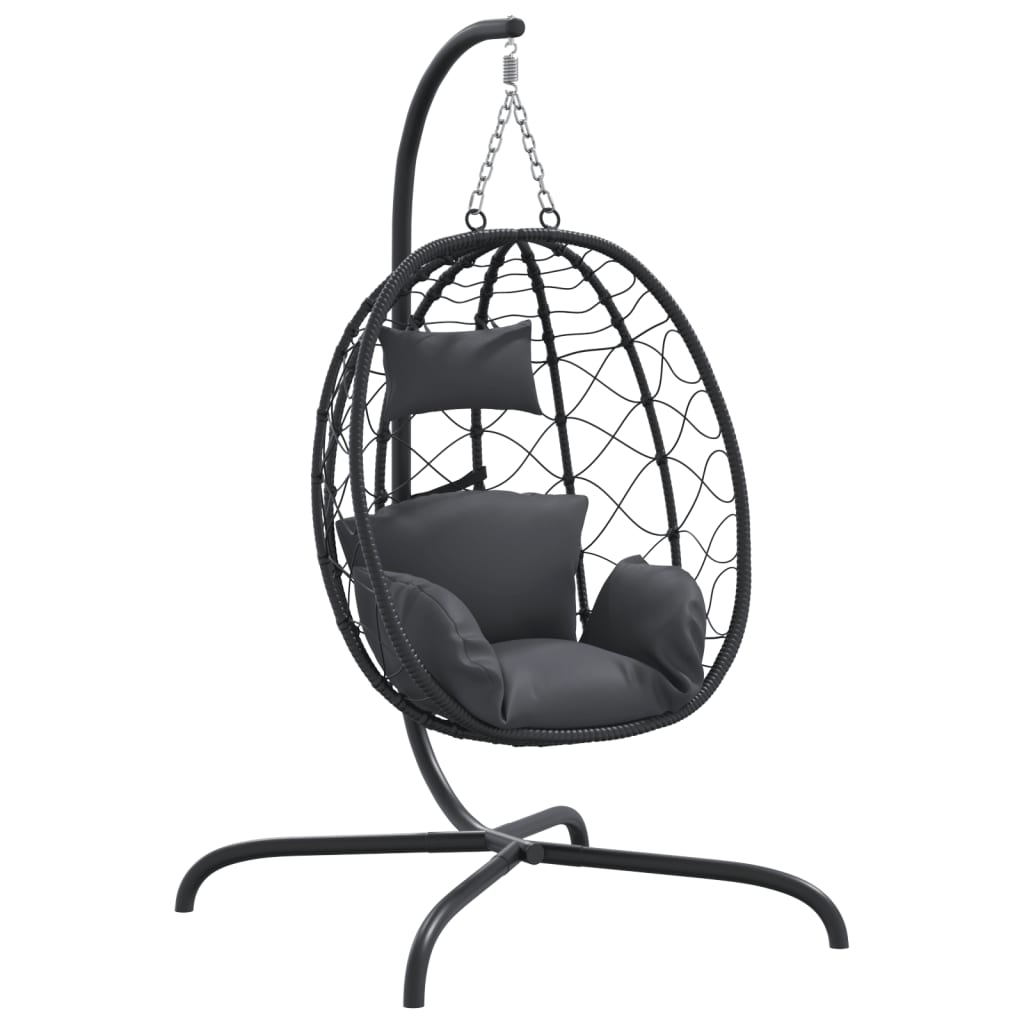 Hängesessel Ei mit Kissen Anthrazit Poly Rattan & Stahl