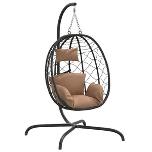 Hängesessel Ei mit Kissen Taupe Poly Rattan & Stahl Stilecasa