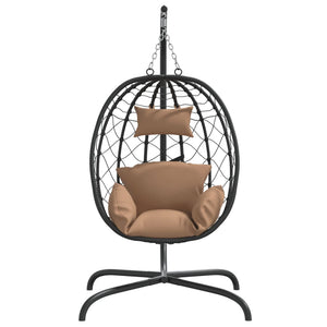 Hängesessel Ei mit Kissen Taupe Poly Rattan & Stahl Stilecasa