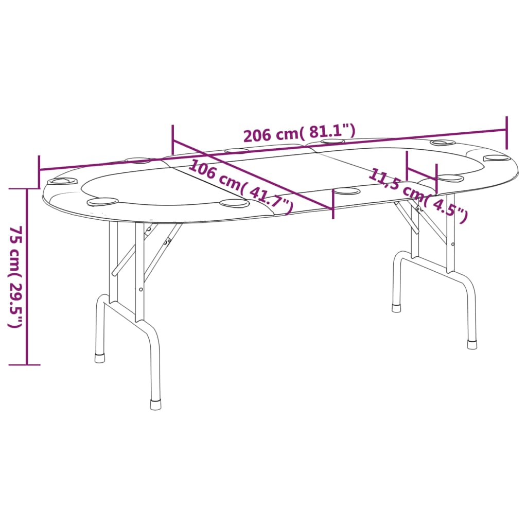 vidaXL Pokertisch Klappbar 10 Spieler Grün 207x106x76 cm