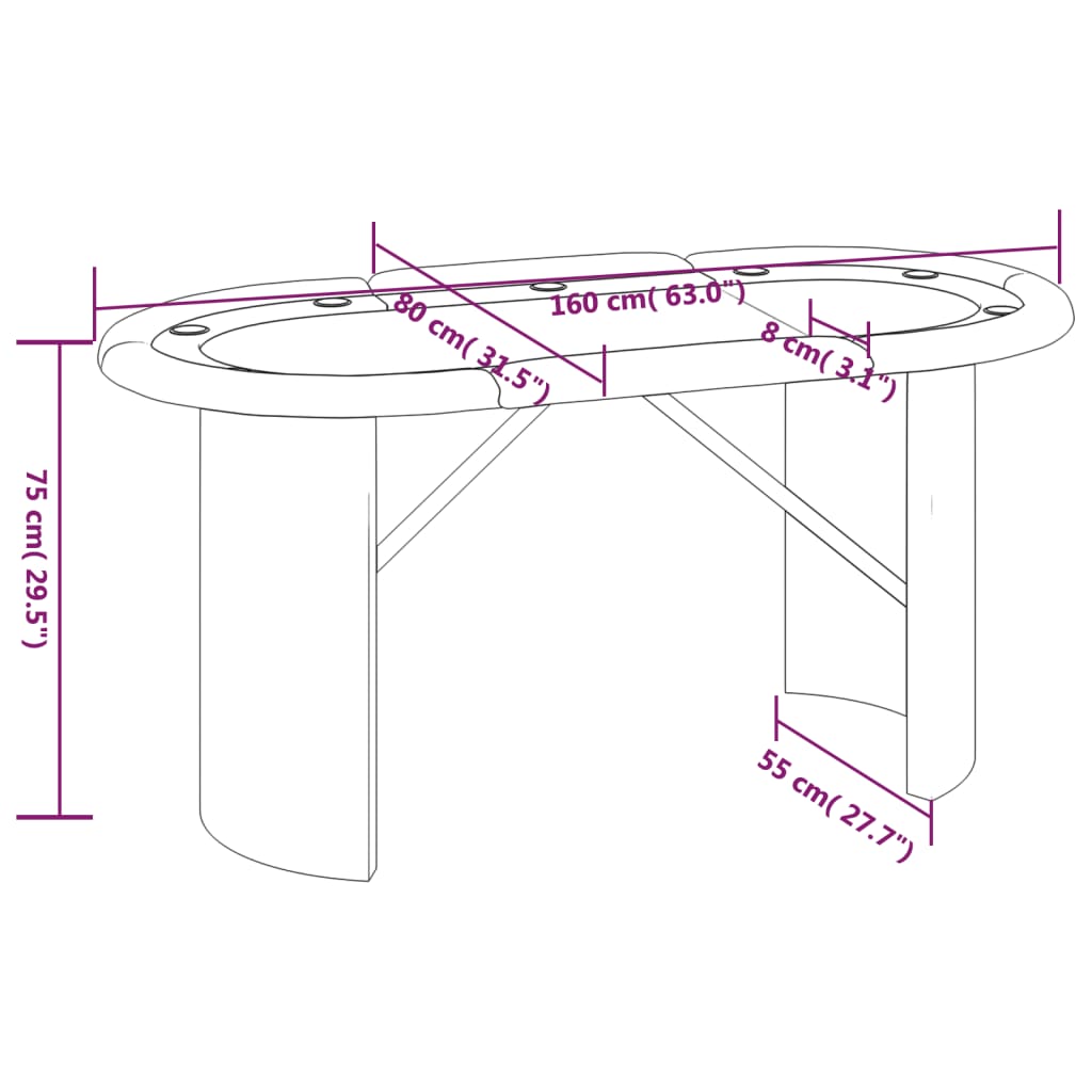 vidaXL Pokertisch 10 Spieler Blau 160x80x75 cm