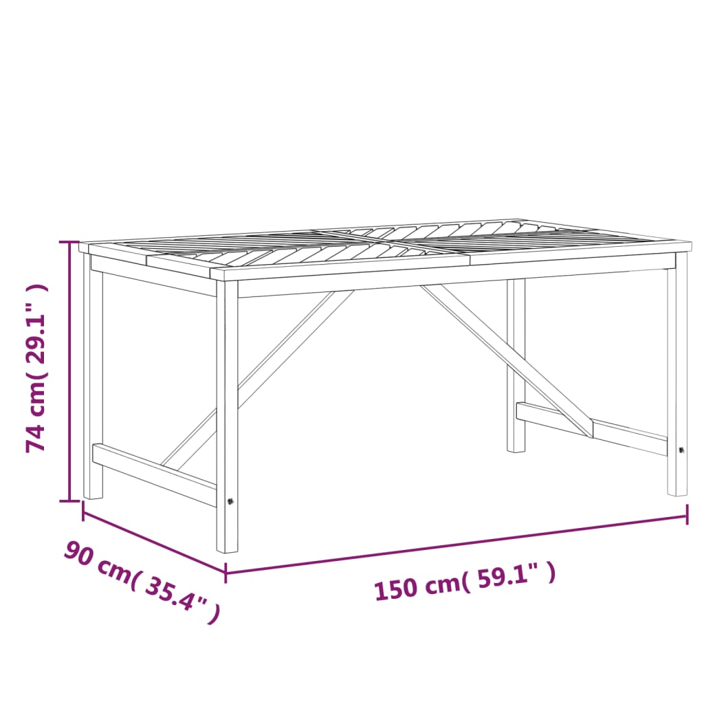 Garten-Esstisch 150x90x74 cm Massivholz Akazie