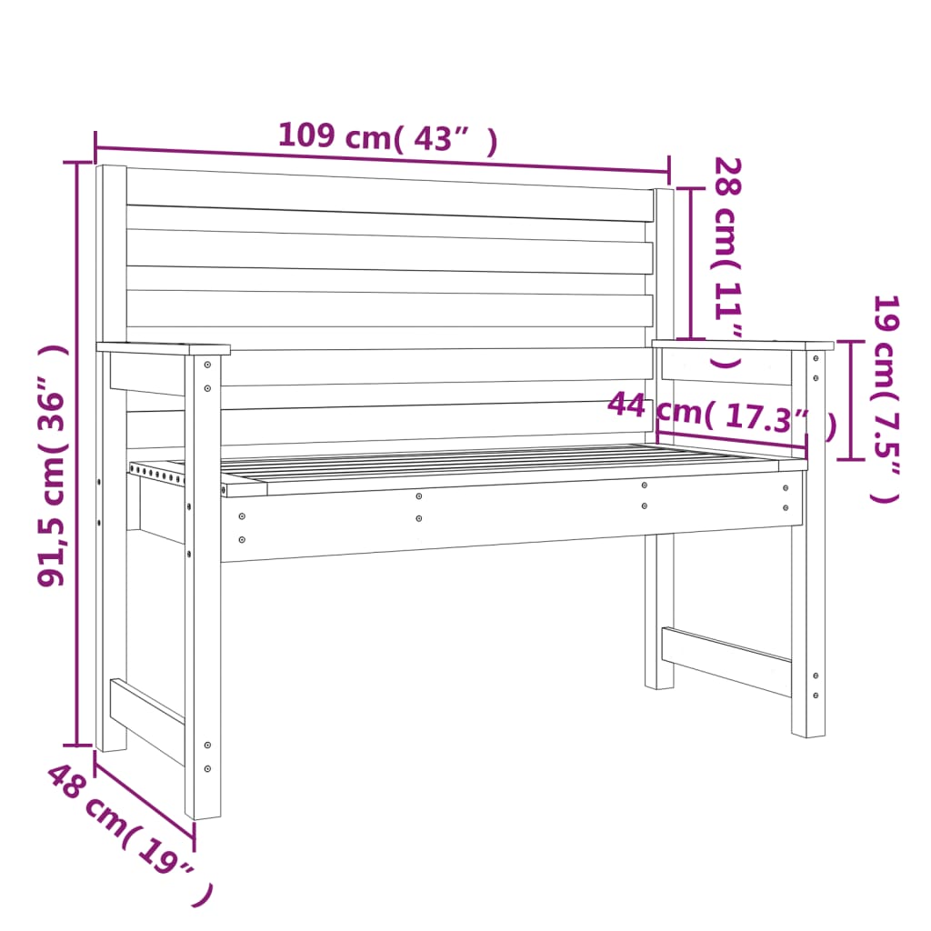 vidaXL Gartenbank Honigbraun 109x48x91,5 cm Massivholz Kiefer