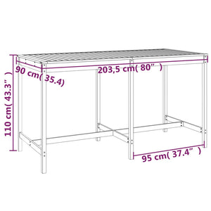 Gartentisch 203,5x90x110 cm Massivholz Kiefer