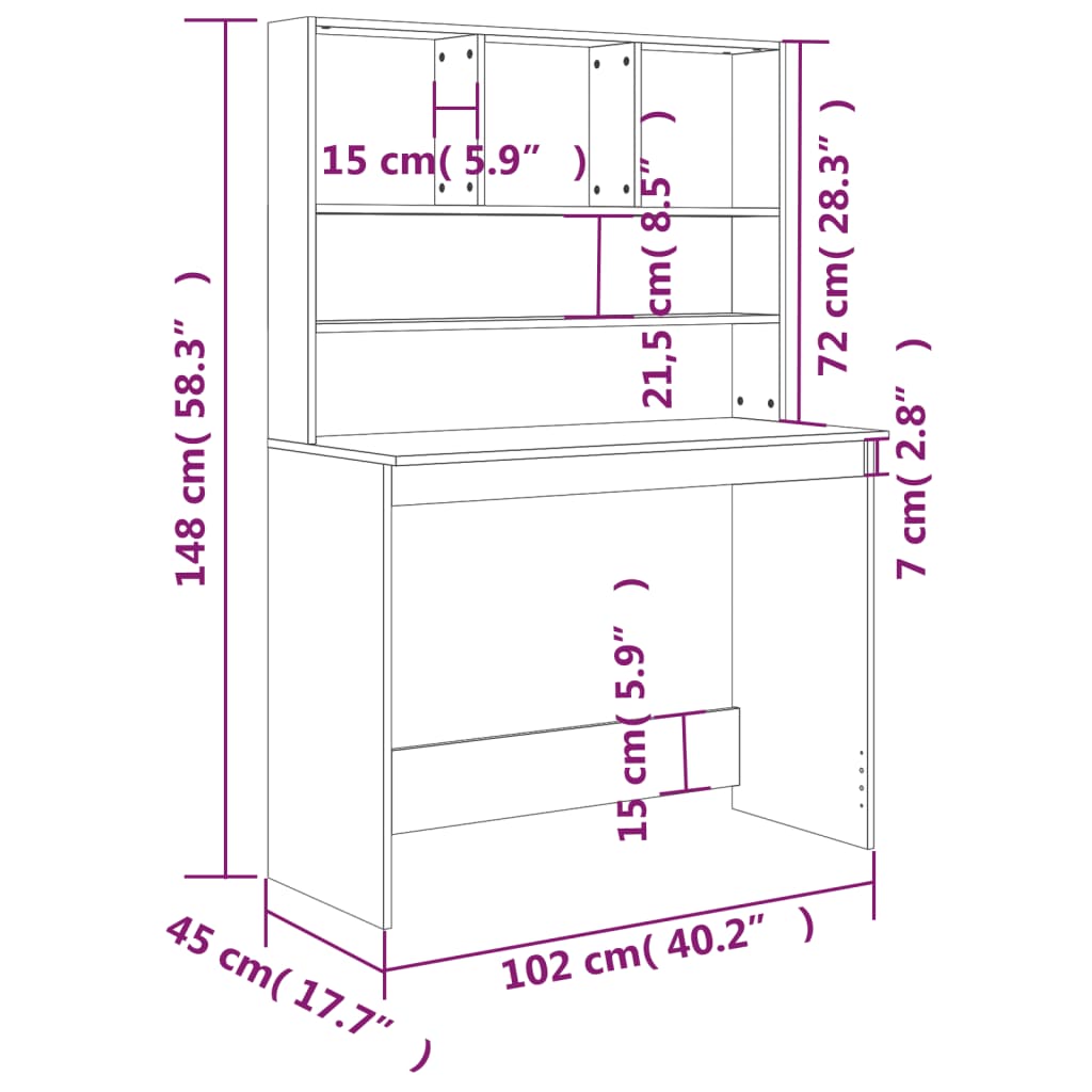 vidaXL Schreibtisch mit Regal Sonoma-Eiche 102x45x148 cm Holzwerkstoff