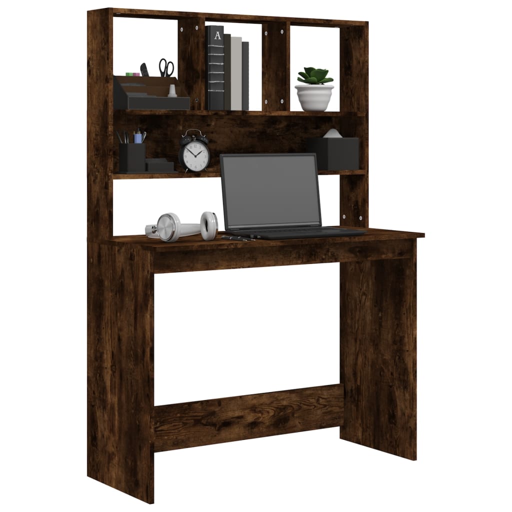 Schreibtisch mit Regal Räuchereiche 102x45x148 cm Holzwerkstoff Stilecasa