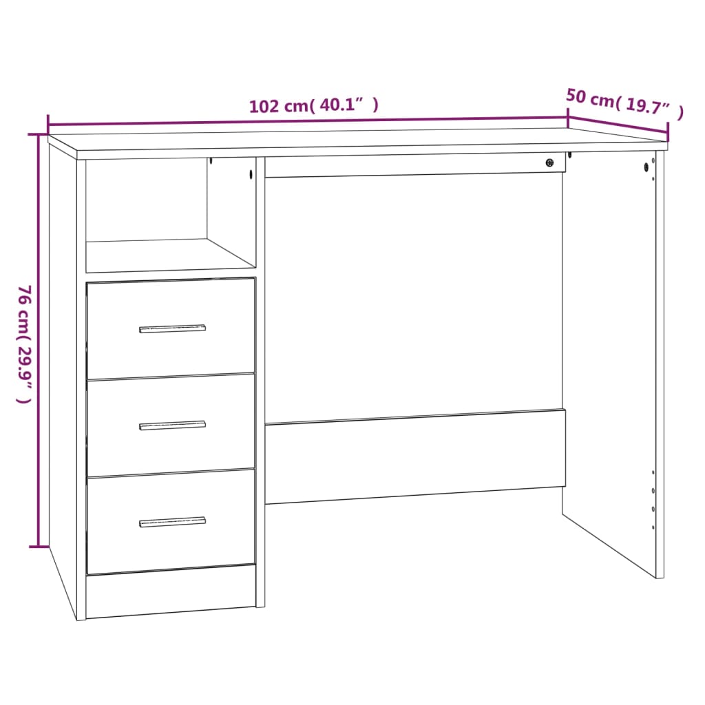 vidaXL Schreibtisch mit Schubladen Schwarz 102x50x76 cm Holzwerkstoff