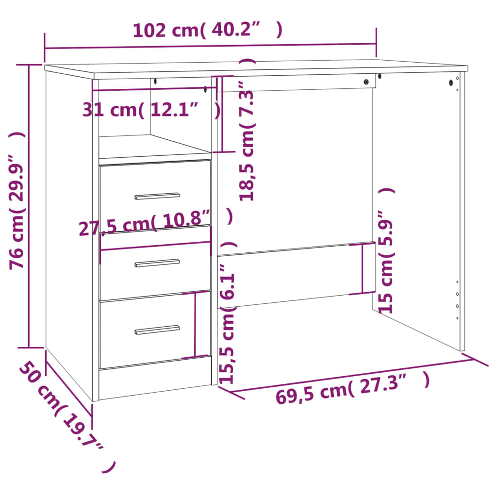 Schreibtisch mit Schubladen Hochglanz-Weiß 102x50x76 cm Stilecasa