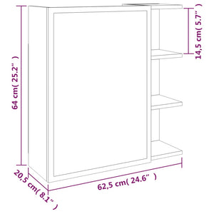 vidaXL Bad-Spiegelschrank Grau Sonoma 62,5x20,5x64 cm Holzwerkstoff