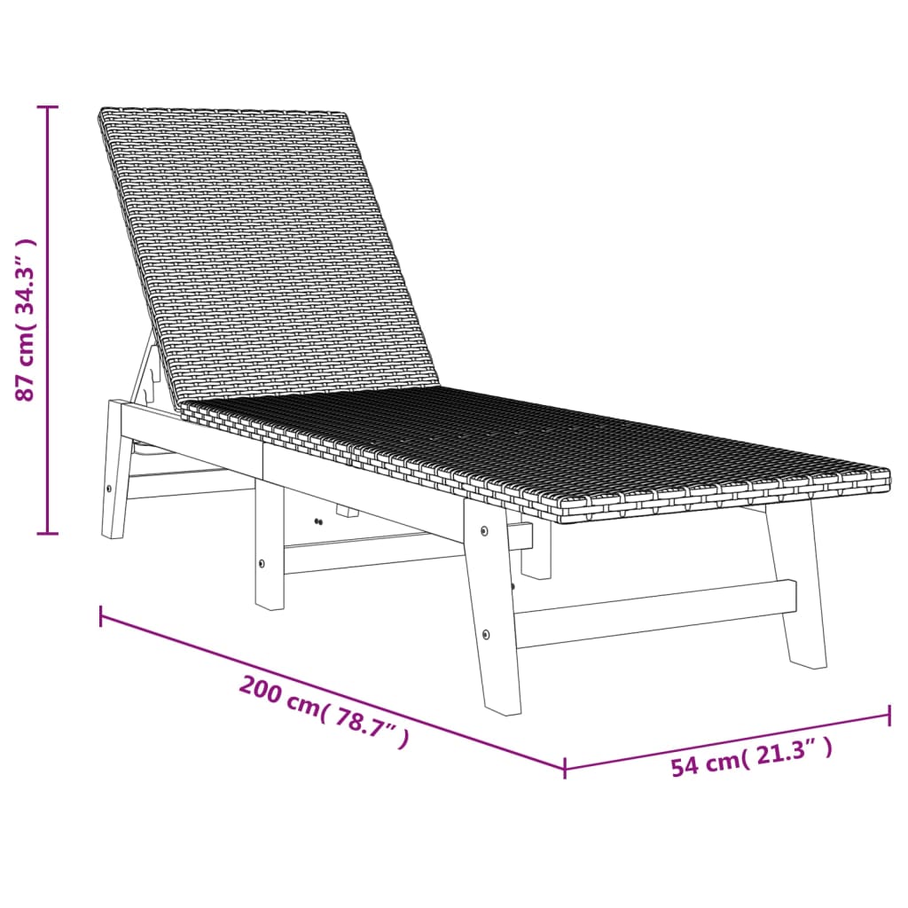 Sonnenliegen mit Auflagen 2 Stk. Poly Rattan Massivholz Akazie