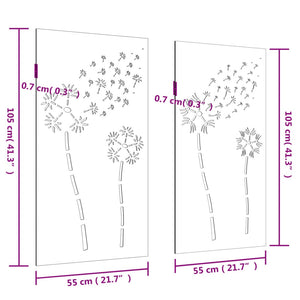 2-tlg. Garten-Wanddeko 105x55 cm Cortenstahl Blumen-Design