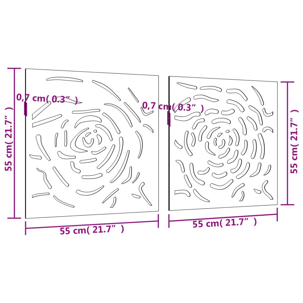 2-tlg. Garten-Wanddeko 55x55 cm Cortenstahl Rosen-Design