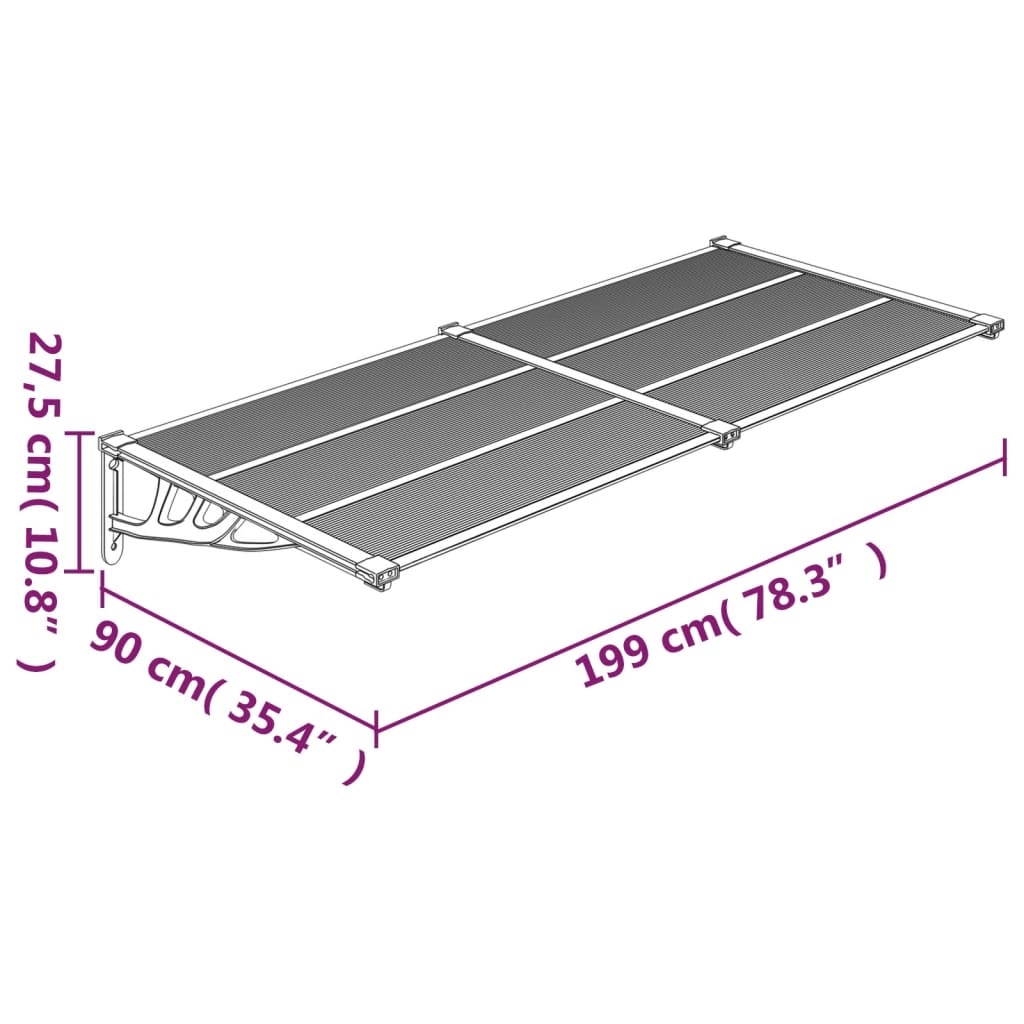 vidaXL Türvordach Schwarz und Transparent 199x90 cm Polycarbonat