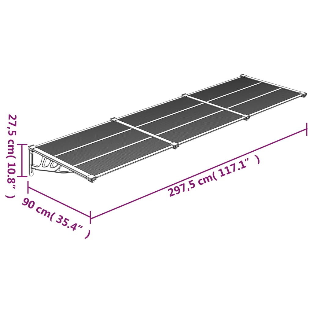 vidaXL Türvordach Schwarz und Transparent 297,5x90 cm Polycarbonat