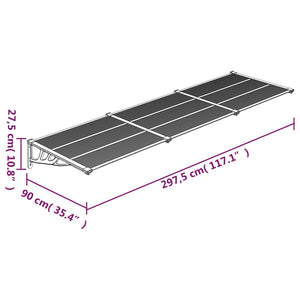 vidaXL Türvordach Schwarz und Transparent 297,5x90 cm Polycarbonat