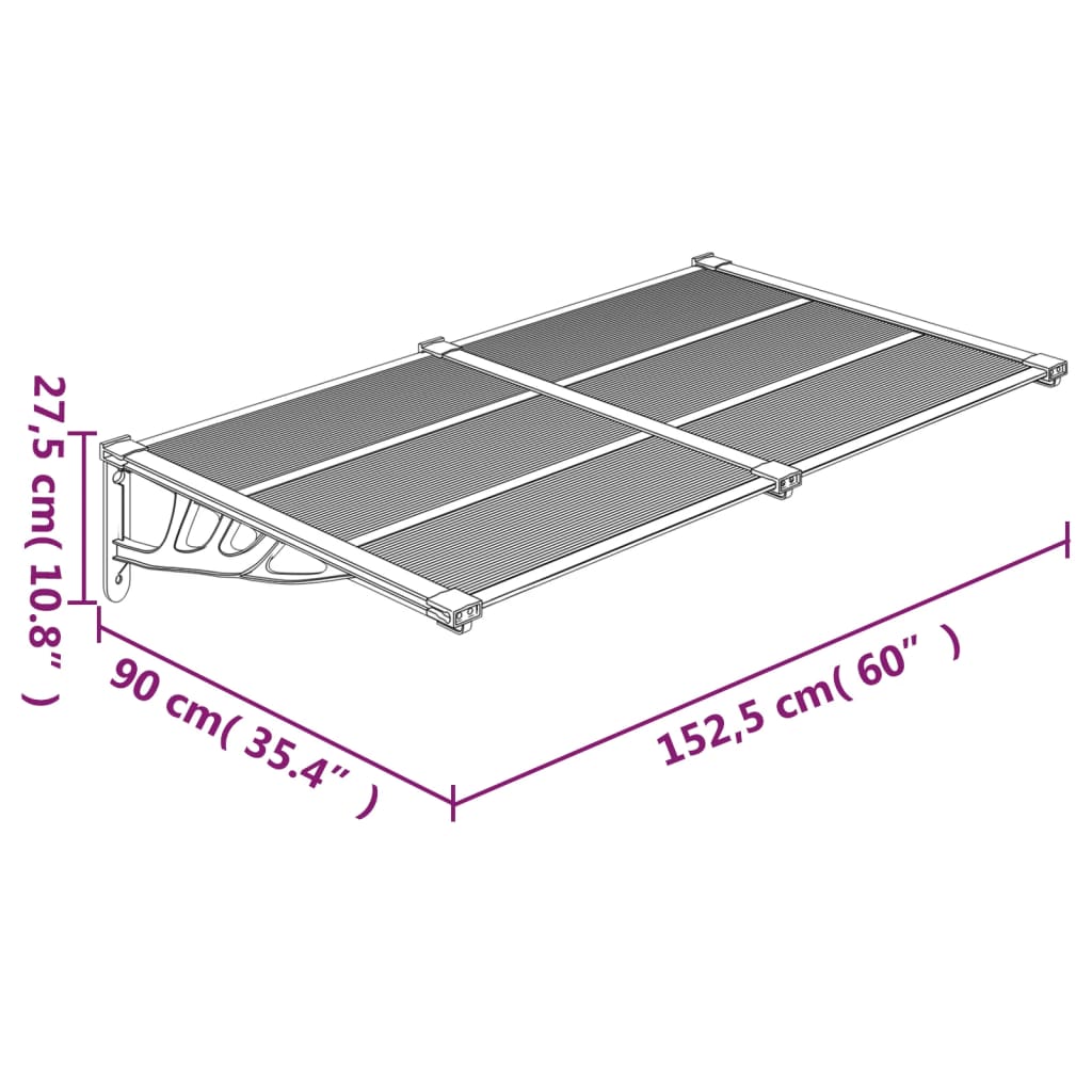 vidaXL Türvordach Grau und Transparent 152,5x90 cm Polycarbonat