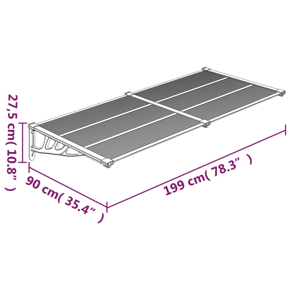 Türvordach Grau und Transparent 199x90 cm Polycarbonat Stilecasa